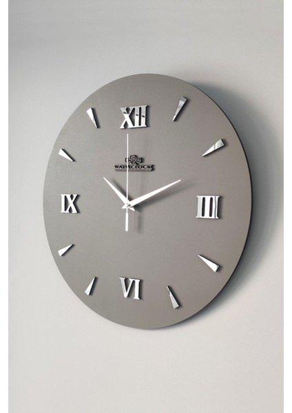 Özel Dekoratif Roma Rakamlı Aynalı Duvar Saati Antrasit & Gümüş Sessiz Mekanizma 37CM modelleri