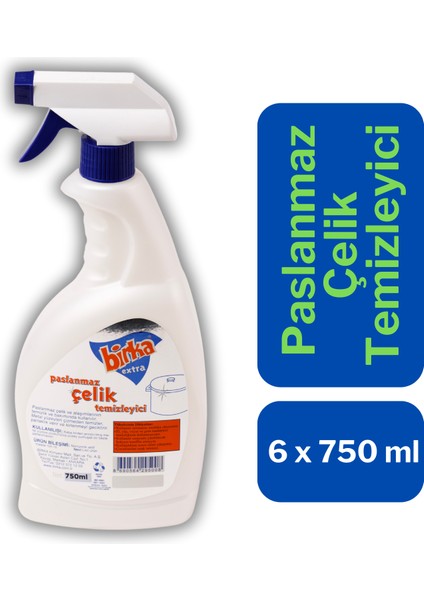 Extra Paslanmaz Çelik Yüzey Temizleyicisi 6 Adet x 750 ml