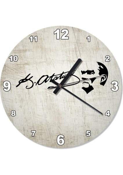 30 cm Çap Çizik Zeminde Atatürk Imza Tasarım Duvar Saati