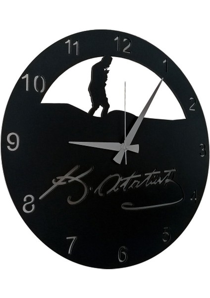 Dekoratif Siyah Ahşap Duvar Saati Kemal Atatürk Imzalı modelleri