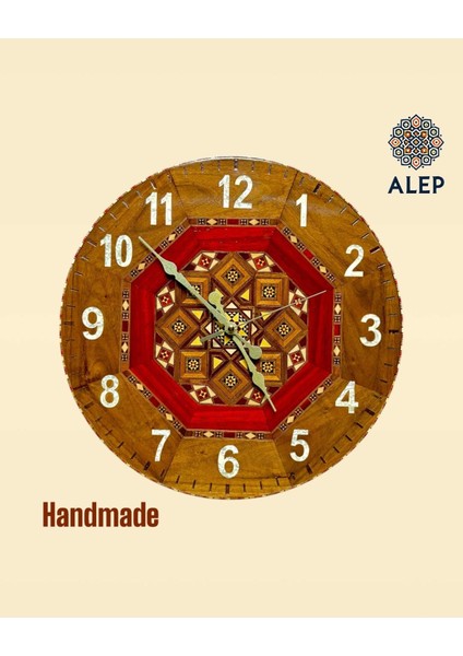 Sedef Işlemeli Ahşap Mozaik Duvar Saati (El Yapımı)