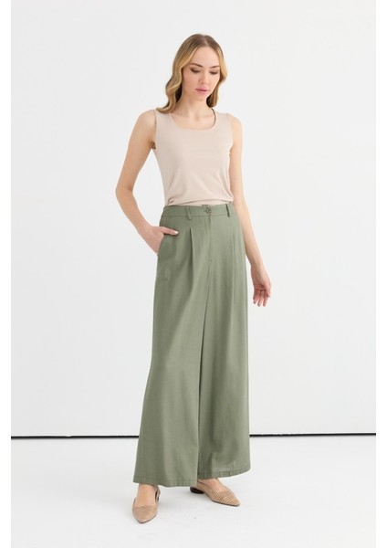 Arkası Lastikli Önü Plili Bol Paça Pantolon fiyatları