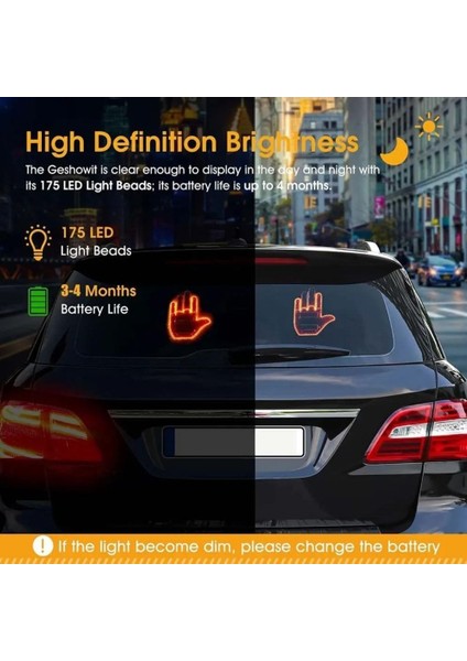 Parmak Işığı LED Araba Arka Pencere Burcu, Uzaktan Kumandalı Araba Parmak Hareketi Işığı, El Komik Araba Kamyon Araba Aksesuarları (Yurt Dışından) fırsatları