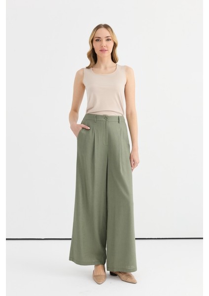 Arkası Lastikli Önü Plili Bol Paça Pantolon fırsatları