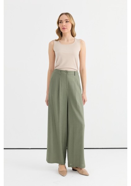 Arkası Lastikli Önü Plili Bol Paça Pantolon indirimleri