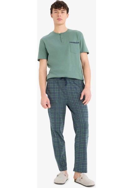 Regular Fit Pijama Takımı Kısa Kollu Üst Kareli Uzun Alt E0509AX25SP