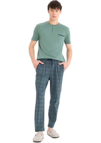 Regular Fit Pijama Takımı Kısa Kollu Üst Kareli Uzun Alt E0509AX25SP