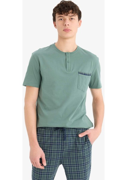 Regular Fit Pijama Takımı Kısa Kollu Üst Kareli Uzun Alt E0509AX25SP