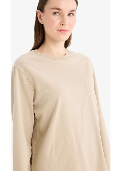 Regular Fit Bisiklet Yaka Basic Düz Uzun Kollu Tişört Tunik D4897AX25SM fırsatları