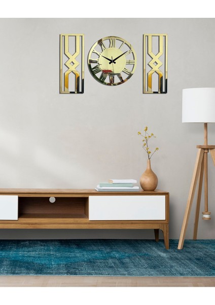 3'lü Kum Saati Dekoratif Duvar Saati Tablo Saat (Altın) fiyatları