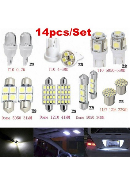 T10 36MM Harita Dome Plaka Işıkları Beyaz Için 14 Adet LED Iç Paket Kiti (Yurt Dışından) modelleri