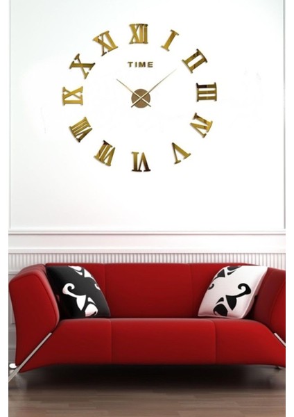 Dekoratif 3D Duvar Saati Pleksi Ayna Roma Rakamlı Büyük Boy