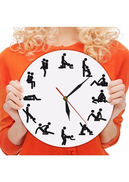 Beyaz Kamasutra Ahşap Duvar Saati 27CM Ahşap 27 Yuvarlak Geometrik