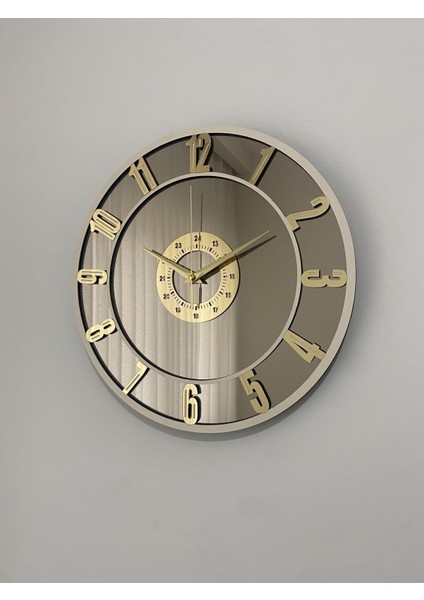 Dekoratif Aynalı Duvar Saati, Ahşap ve Pleksi Çerçeve, Gold Temalı Sessiz Akar Saat indirimleri