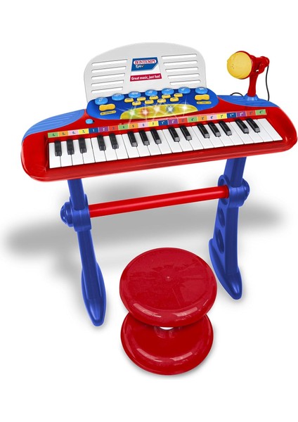 | Minikeyfun - Tastiera Giocattolo Piccoli Musicisti Con Microfono, Sgabello E Leggio, Rosa, 54,4 x 32,9 x 15,9 cm