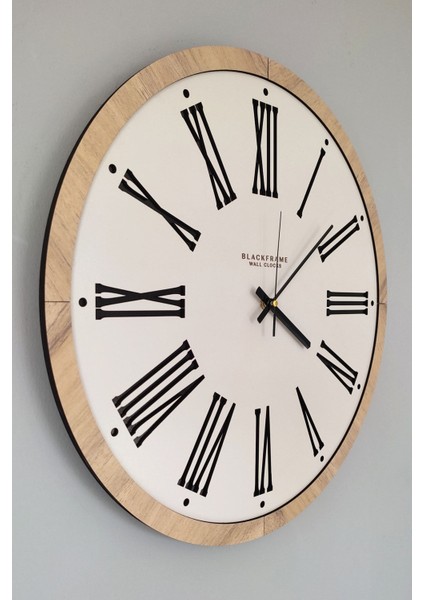 Wood And Soft Style - Açık Gri & Meşe - Roma Rakamlı- 45CM Duvar Saati