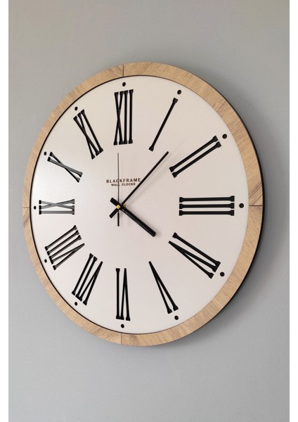 Wood And Soft Style - Açık Gri & Meşe - Roma Rakamlı- 45CM Duvar Saati modelleri