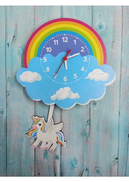 Sallanan Sarkaçlı Ahşap Unicorn Çocuk Odası Duvar Saati fiyatları