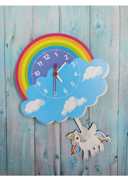 Sallanan Sarkaçlı Ahşap Unicorn Çocuk Odası Duvar Saati modelleri