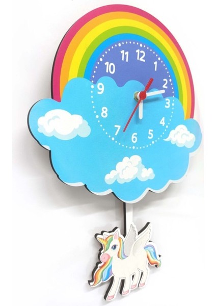 Sallanan Sarkaçlı Ahşap Unicorn Çocuk Odası Duvar Saati fırsatları