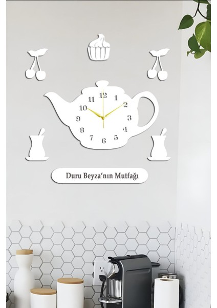 Demlik Tasarımlı Dekoratif Ahşap Mutfak Duvar Saati Kişiye Özel Büyük Boy 50X30CM fiyatları
