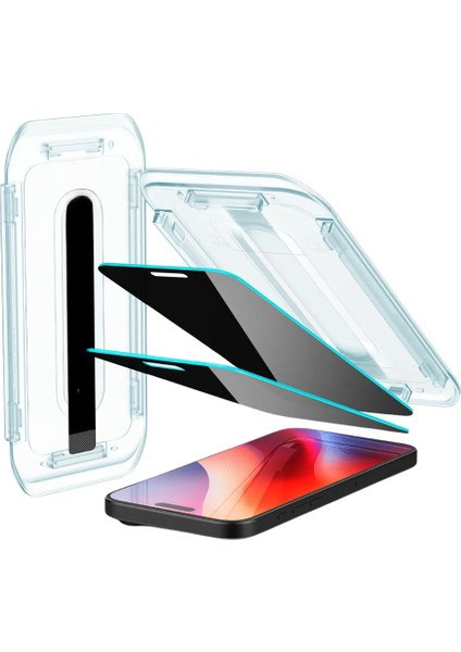 Airglass Privacy Apple iPhone 16 Pro Ile Uyumlu Uygulama Aparatlı Hayalet Cam Ekran Koruyucu 2 Adet
