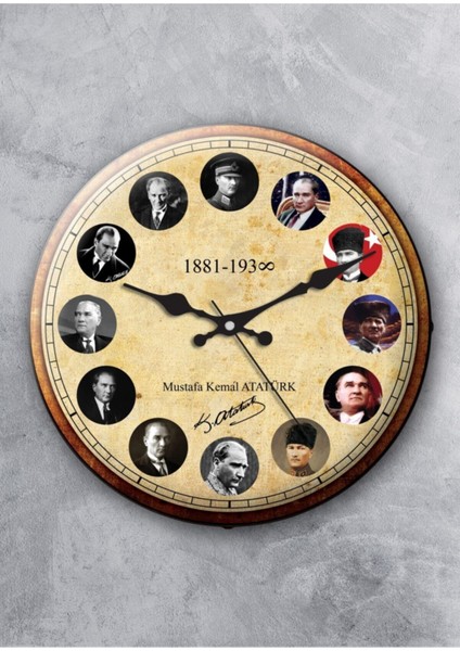 36 cm Gerçek Bombe Cam Akar Saniye Sessiz Mekanizma Dekoratif Atatürk Duvar Saati