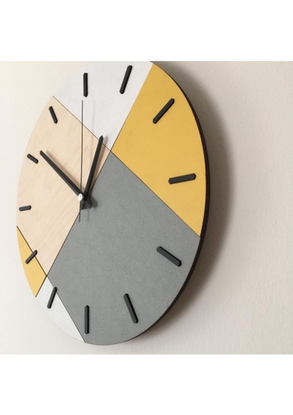 Ahşap Geometrik Desenli Sarı Duvar Saati 48X48 cm fiyatları