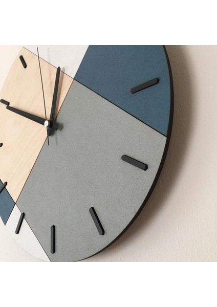 Ahşap Geometrik Desenli Mavi Duvar Saati 48X48 cm fiyatları
