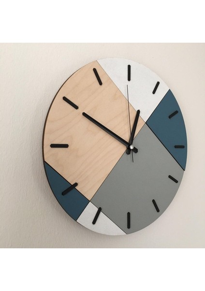 Ahşap Geometrik Desenli Mavi Duvar Saati 48X48 cm modelleri