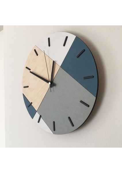 Ahşap Geometrik Desenli Mavi Duvar Saati 48X48 cm fırsatları