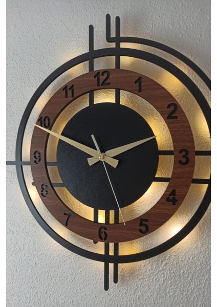 Ceviz Renkli LED Işıklı Duvar Saati | Modern ve Şık 50 cm Dekoratif Saat fiyatları