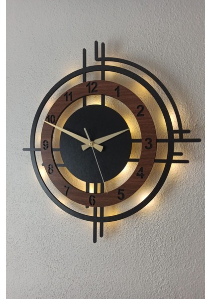 Ceviz Renkli LED Işıklı Duvar Saati | Modern ve Şık 50 cm Dekoratif Saat indirimleri
