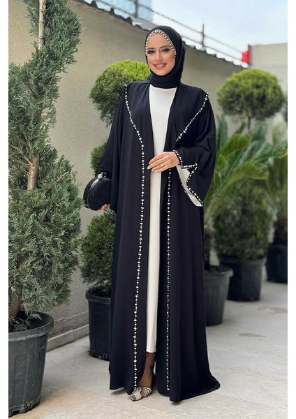 Taş Detaylı Abaya 70007 Siyah