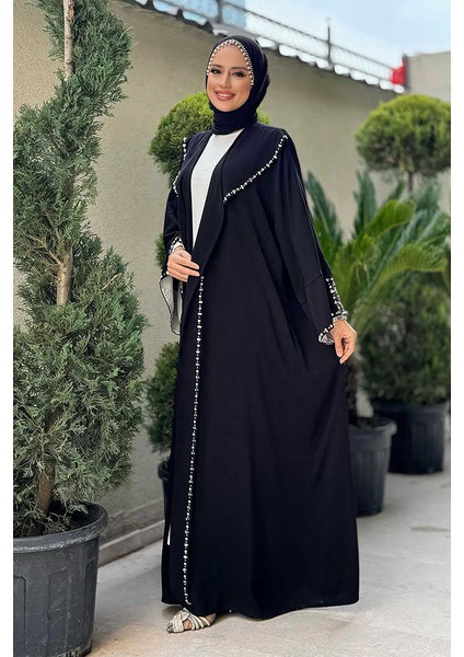 Taş Detaylı Abaya 70007 Siyah