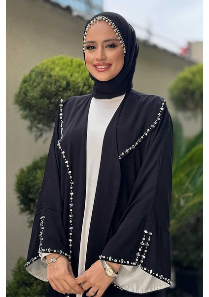 Taş Detaylı Abaya 70007 Siyah