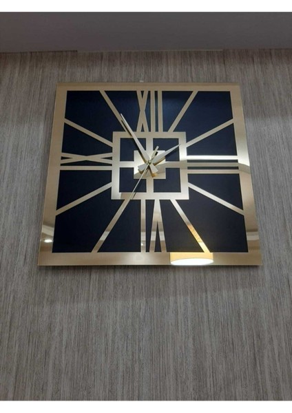 Siyah Kare Dekoratif Duvar Saati Altın Sarısı Roma Rakamlı 40X40 cm Ofis Saati fırsatları