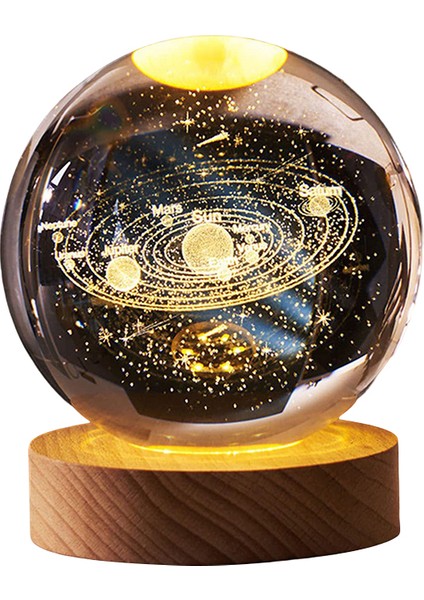 Aydınlık Kristal Küre LED Gece Lambası Satürn Güneş Sistemi 3D Ay Masa Lambası USB Yatak Odası Atmosfer Lambası Doğum Günü Çocuk Hediyesi (Yurt Dışından)
