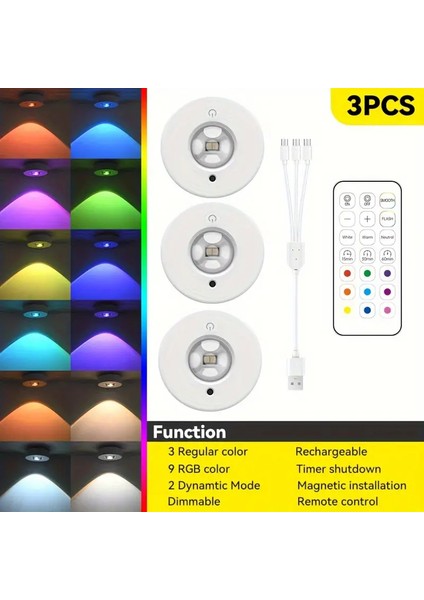 Rgb 12 Renkli Gece Lambası Kablosuz Uzaktan Kumandalı Tip-C Işıklı Mutfak Gardırop Yatak Odası Için Elektrikli Dolap Lambası (Yurt Dışından)