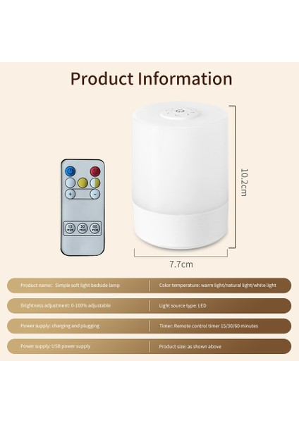 Dokunmatik Gece Lambası USB LED Lamba Uzaktan Kumanda Anahtarı Üç Renkli Işıklar Yatak Odası Taşınabilir Masa Başucu Gece Lambası (Yurt Dışından)
