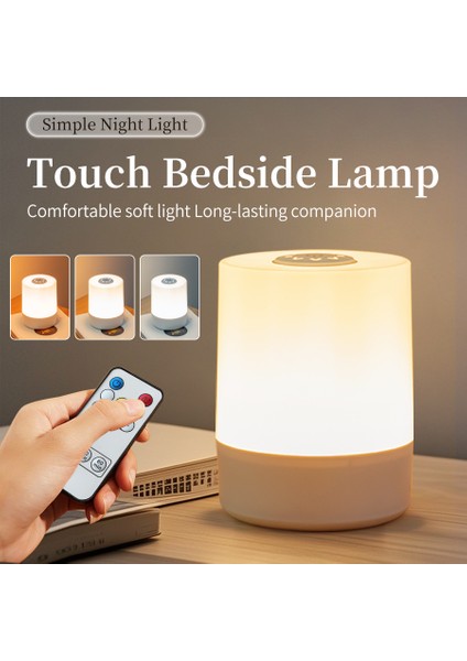 Dokunmatik Gece Lambası USB LED Lamba Uzaktan Kumanda Anahtarı Üç Renkli Işıklar Yatak Odası Taşınabilir Masa Başucu Gece Lambası (Yurt Dışından)