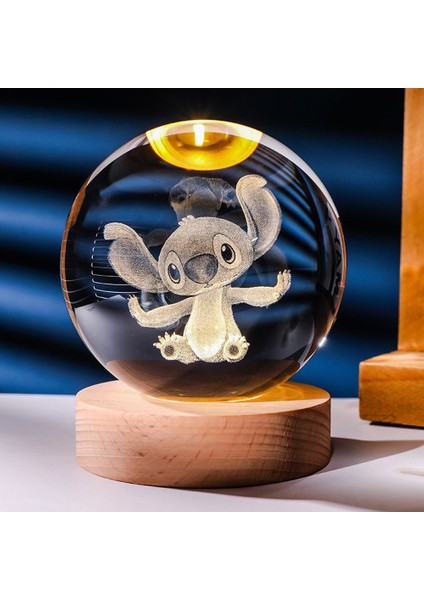 Sıcak 6cm 3D Kristal Top Dikiş Pikachu Ahşap Taban 6cm Kristal Top Gezegen Gece Lambası Lazer Oyma Çocuk Hediyeleri (Yurt Dışından)