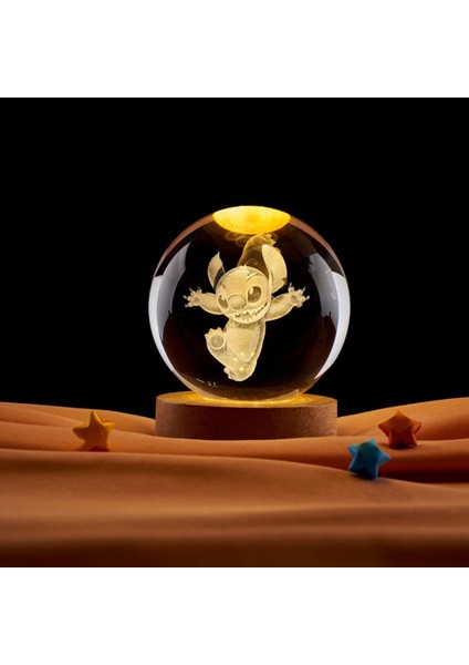 Sıcak 6cm 3D Kristal Top Dikiş Pikachu Ahşap Taban 6cm Kristal Top Gezegen Gece Lambası Lazer Oyma Çocuk Hediyeleri (Yurt Dışından)