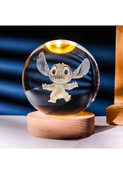 Sıcak 6cm 3D Kristal Top Dikiş Pikachu Ahşap Taban 6cm Kristal Top Gezegen Gece Lambası Lazer Oyma Çocuk Hediyeleri (Yurt Dışından)