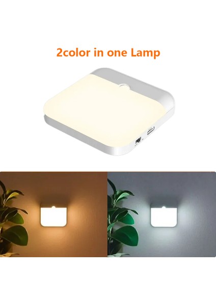 Hareket Sensörlü LED Işık USB Tip-C Şarjlı Kare Lamba Yatak Odası Mutfak Merdiven Koridor Gardırop Dolap Aydınlatma Gece Lambası (Yurt Dışından)