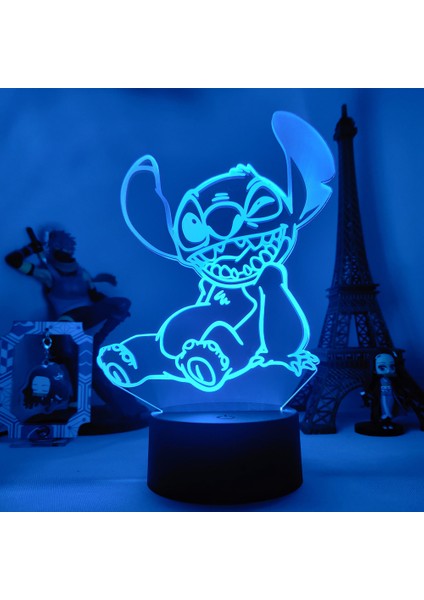 Lilo & Stitch Karikatür 7/16 Renk Yaratıcı 3D Lamba Anime Figürü LED Gece Lambası Dokunmatik Masa Lambası Süsleri Çocuk Oyuncakları Hediyeler (Yurt Dışından)