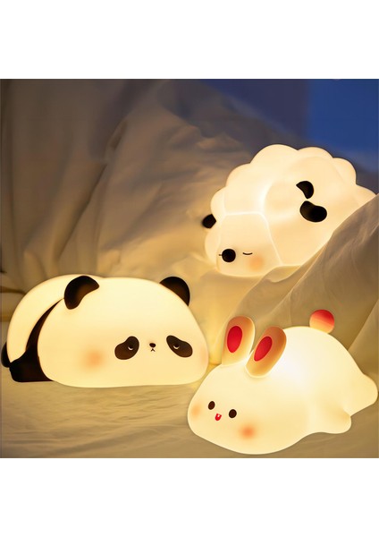 LED Gece Işıkları Sevimli Koyun Panda Tavşan Silikon Lamba USB Zamanlama Başucu Dekoru Çocuk Bebek Gece Lambası Doğum Günü Hediyesi (Yurt Dışından) modelleri