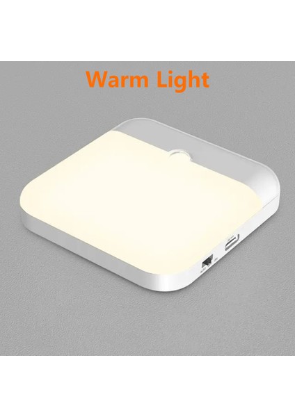 Hareket Sensörlü LED Işık USB Tip-C Şarjlı Kare Lamba Yatak Odası Mutfak Merdiven Koridor Gardırop Dolap Aydınlatma Gece Lambası (Yurt Dışından)