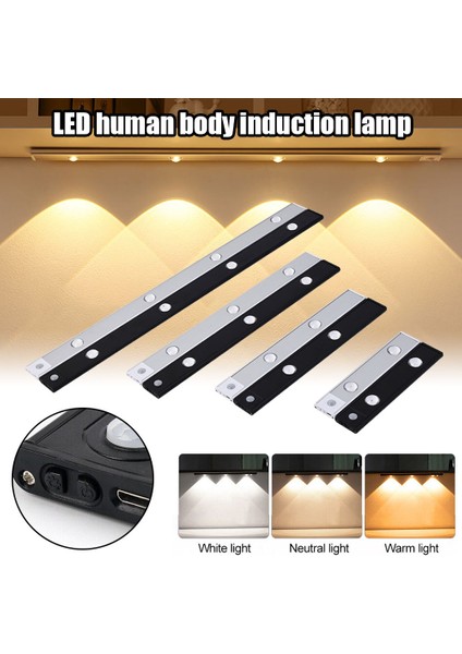 Gece Lambası Hareket Sensörlü Işık Kablosuz Ultra Ince USB LED Mutfak Dolabı Yatak Odası Gardırop Iç Aydınlatma 20/30/40/50CM (Yurt Dışından)