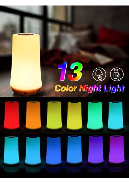 LED Gece Lambası 13 Renk Değiştiren Rgb Masa Lambası Uzaktan Kumandalı Dokunmatik Rgb Gece Lambası Kısılabilir Başucu Lambası (Yurt Dışından)